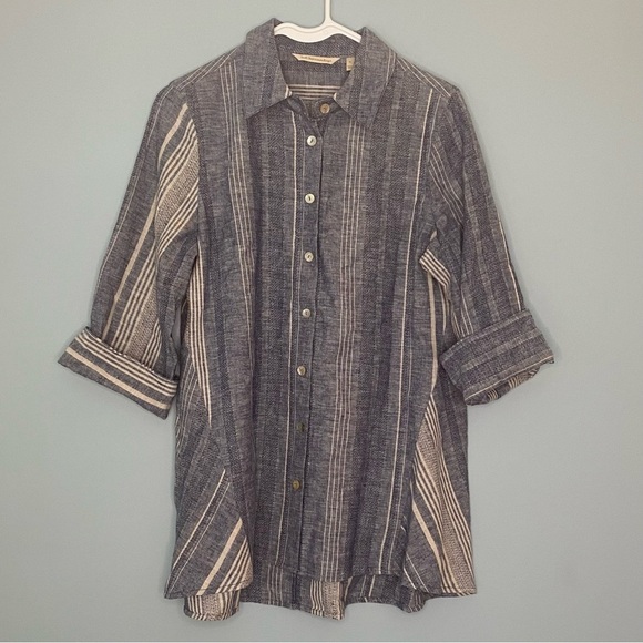 Soft Surroundings Women’s Linen Blend Tunic Top Size Small Blue Button Down - Picture 3 of 6